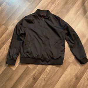 H&M Mens reversible bomber jacket- black / red- XL